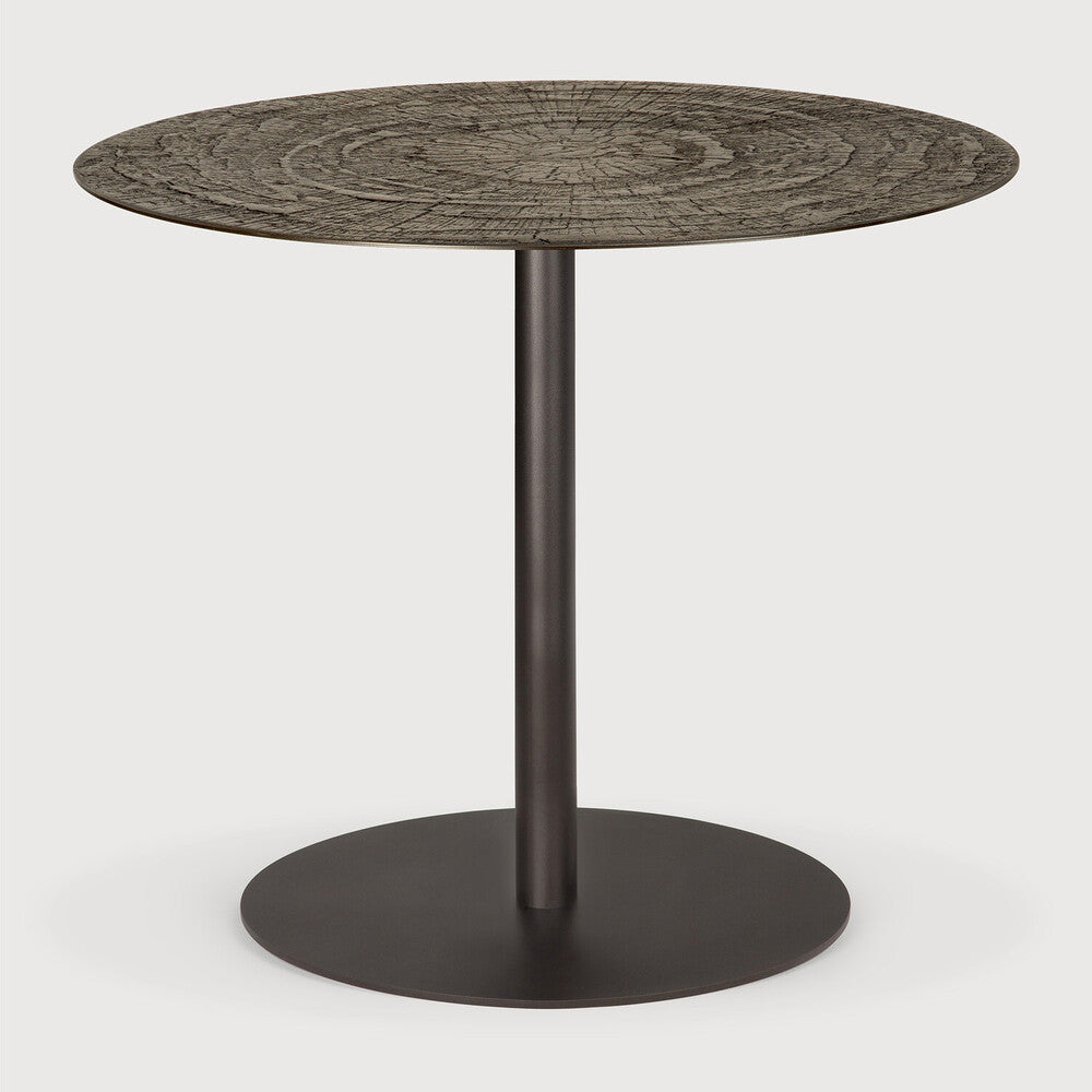 Blend Dining Table | Varnished Minerals Top | Ray Whisky | Dark Bronze Base | Round | 35" X 35"