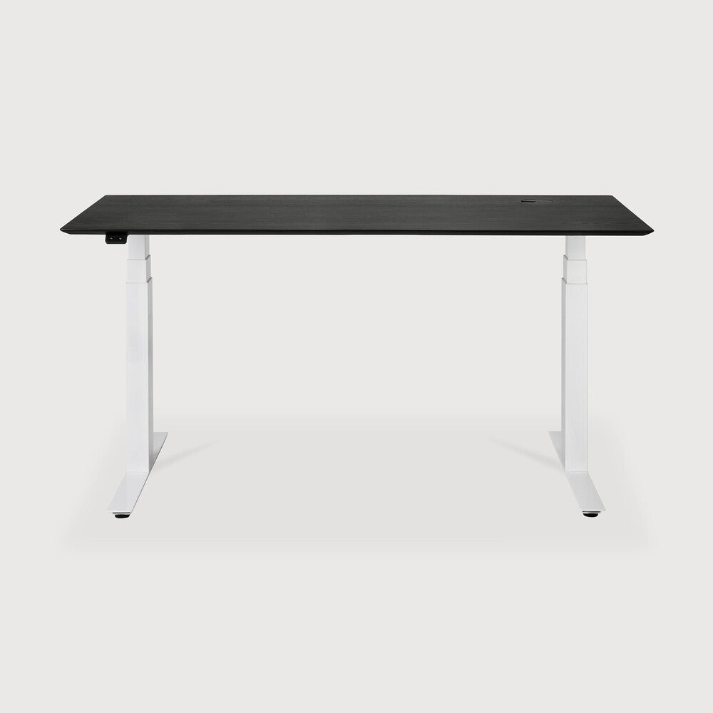 Bok Adjustable Desk | Varnished Oak Black Top | White Base | Rectangular | With Cable Management | Us | 55" X 28"