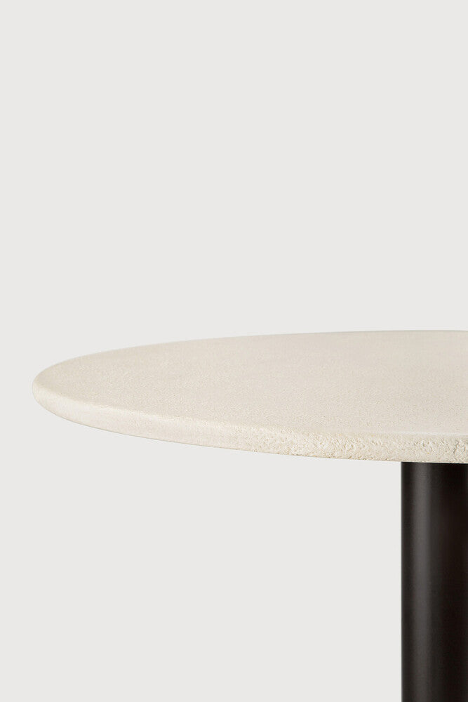 Blend Dining Table | Varnished Microcement Top | Off White | Dark Bronze Base | Round | 35" X 35"