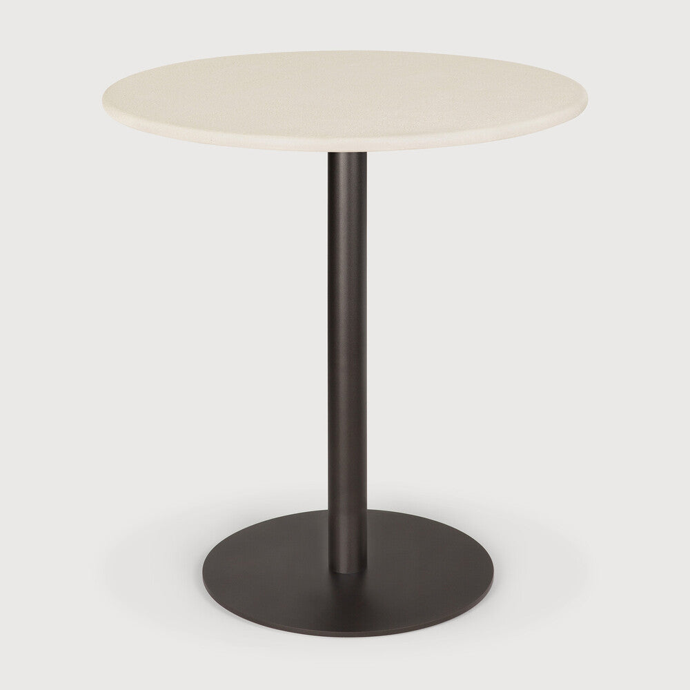 Blend Dining Table | Varnished Microcement Top | Off White | Dark Bronze Base | Round | 28" X 28"