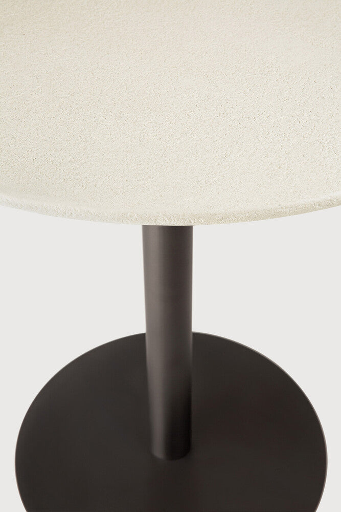 Blend Dining Table | Varnished Microcement Top | Off White | Dark Bronze Base | Round | 35" X 35"