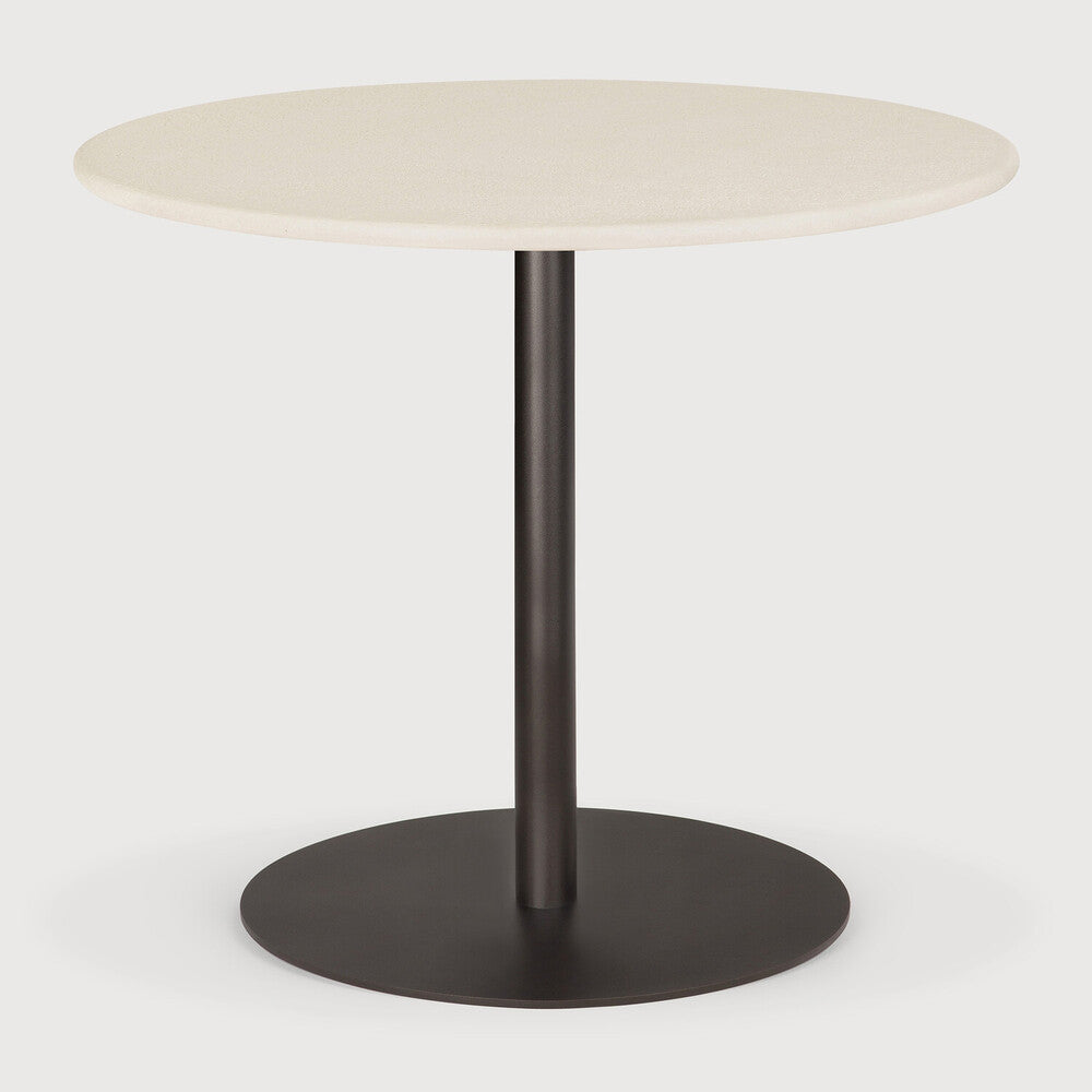 Blend Dining Table | Varnished Microcement Top | Off White | Dark Bronze Base | Round | 35" X 35"