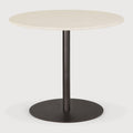 Blend Dining Table | Varnished Microcement Top | Off White | Dark Bronze Base | Round | 35" X 35"