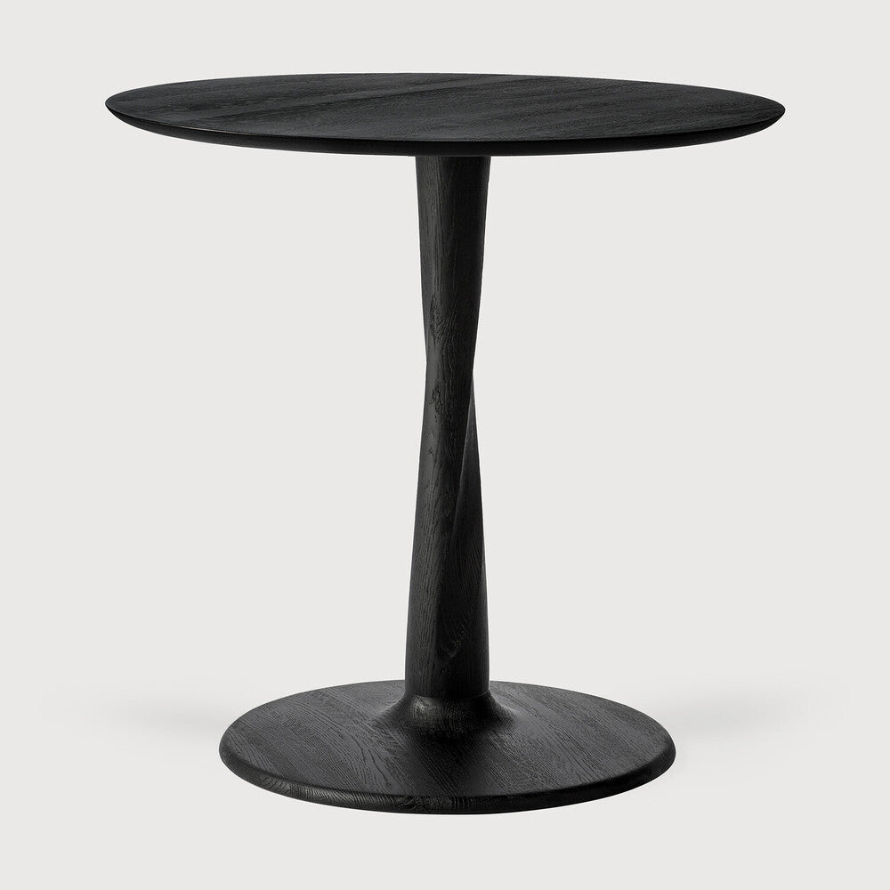 Torsion Dining Table | Varnished Oak | Black | Round | Low Height | 28" X 28"