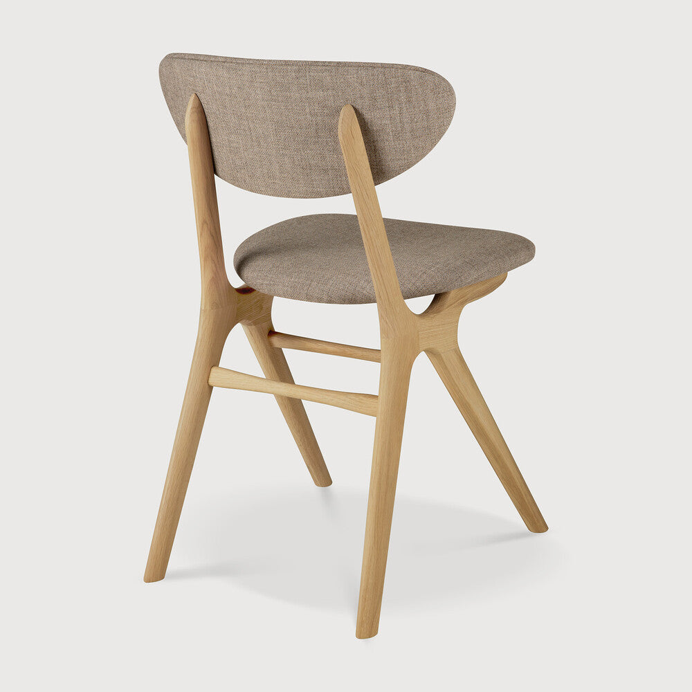 Eye Dining Chair | Varnished Oak | Warm Grey Fabric | Upholstered Backrest + Seat