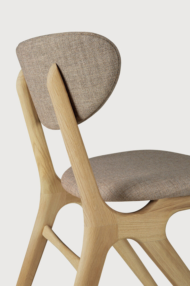 Eye Dining Chair | Varnished Oak | Warm Grey Fabric | Upholstered Backrest + Seat