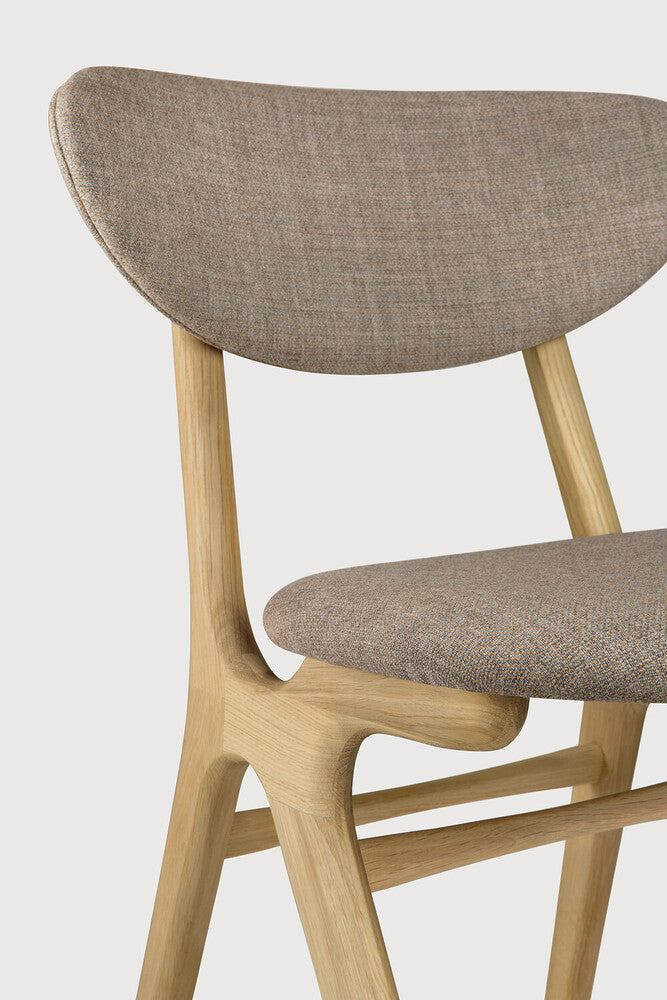Eye Dining Chair | Varnished Oak | Warm Grey Fabric | Upholstered Backrest + Seat