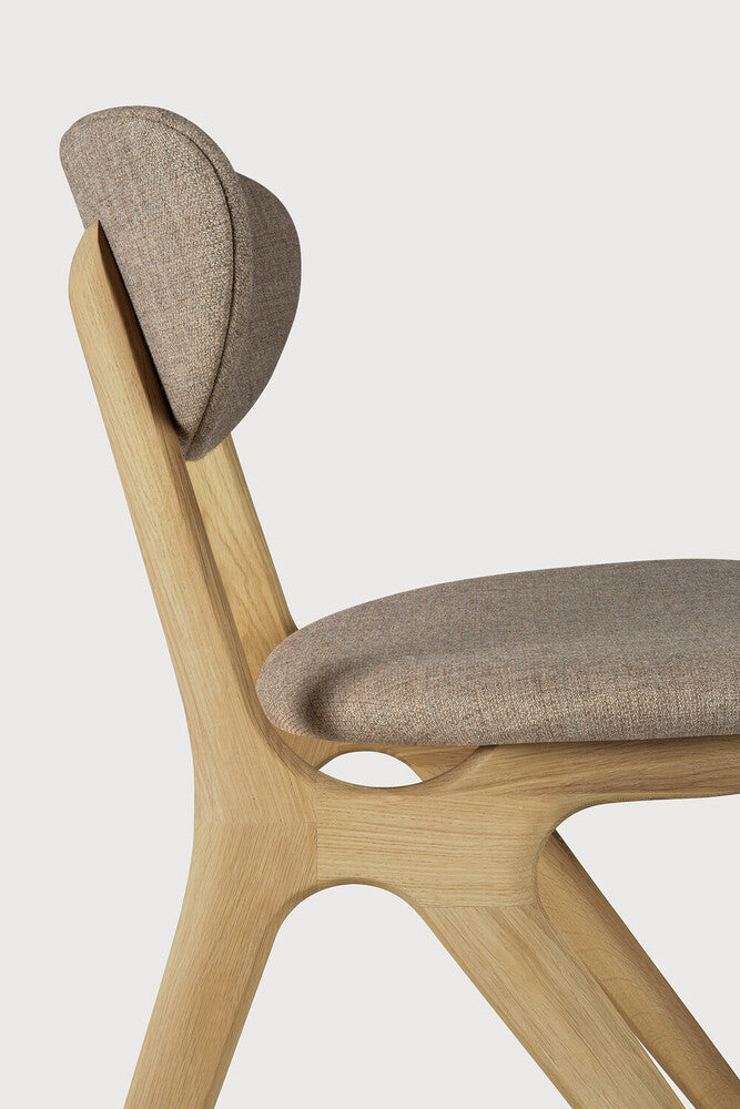 Eye Dining Chair | Varnished Oak | Warm Grey Fabric | Upholstered Backrest + Seat