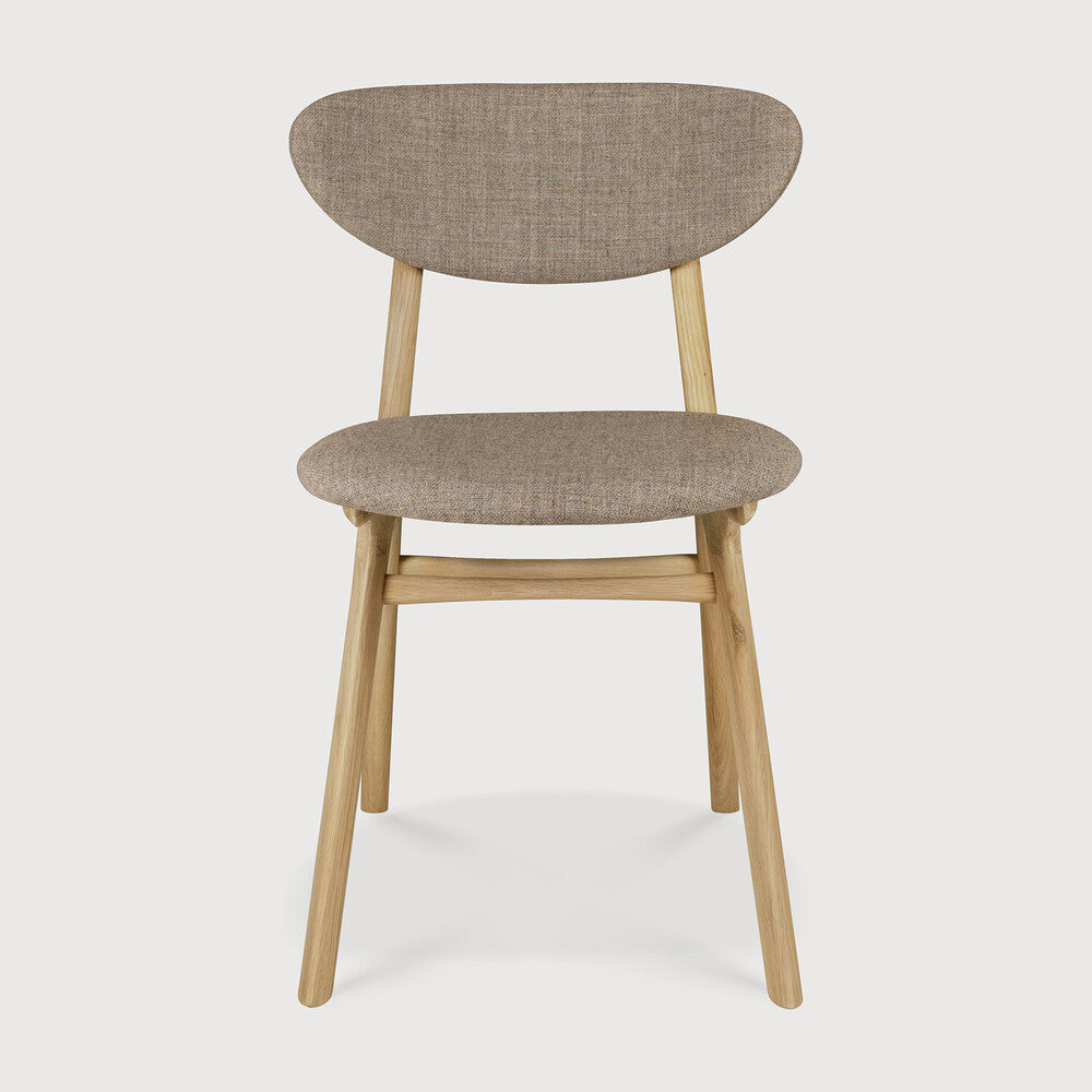 Eye Dining Chair | Varnished Oak | Warm Grey Fabric | Upholstered Backrest + Seat