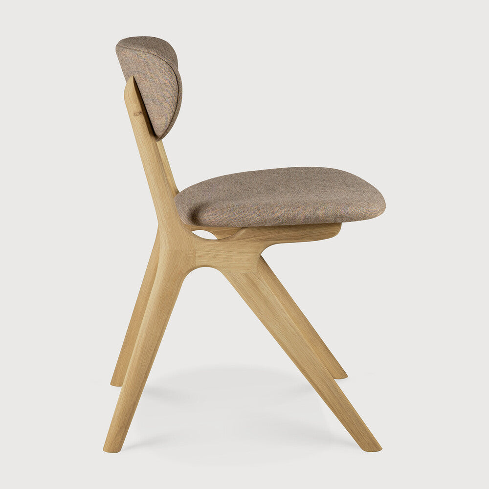 Eye Dining Chair | Varnished Oak | Warm Grey Fabric | Upholstered Backrest + Seat