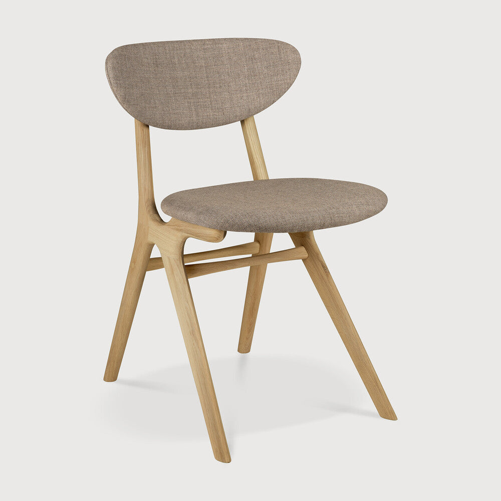 Eye Dining Chair | Varnished Oak | Warm Grey Fabric | Upholstered Backrest + Seat
