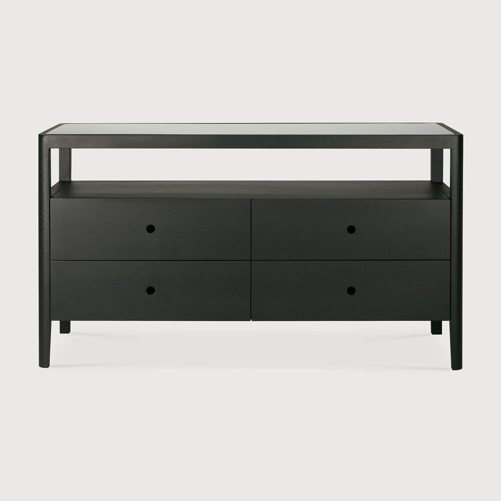 Spindle Dresser | Varnished Oak | Black | 4 Drawers