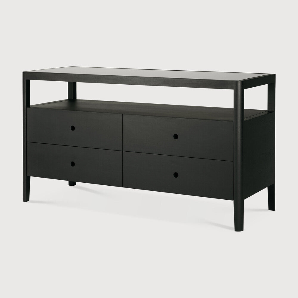 Spindle Dresser | Varnished Oak | Black | 4 Drawers