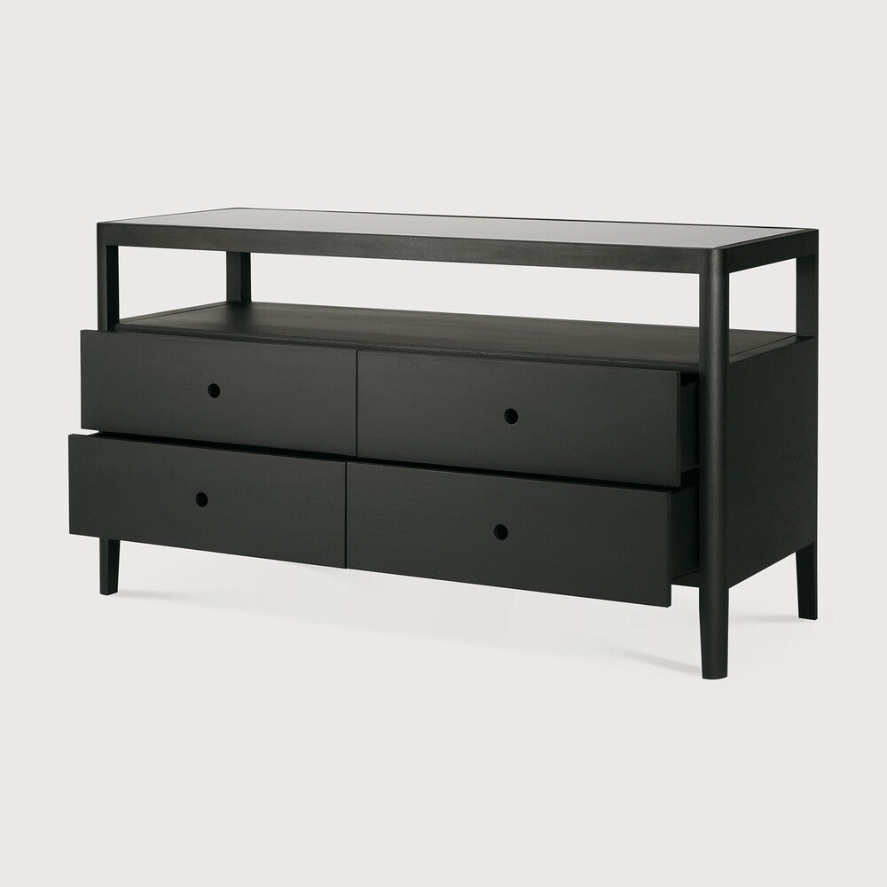 Spindle Dresser | Varnished Oak | Black | 4 Drawers