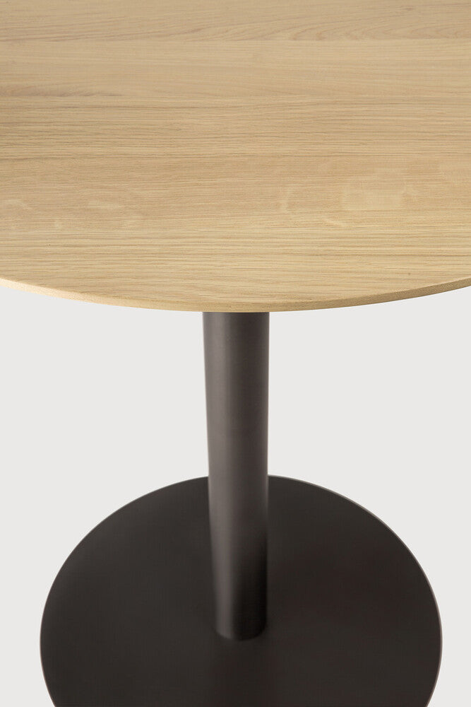Blend Dining Table | Varnished Oak Top | Dark Bronze Base | Round | 28" X 28"
