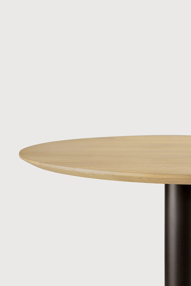 Blend Dining Table | Varnished Oak Top | Dark Bronze Base | Round | 28" X 28"