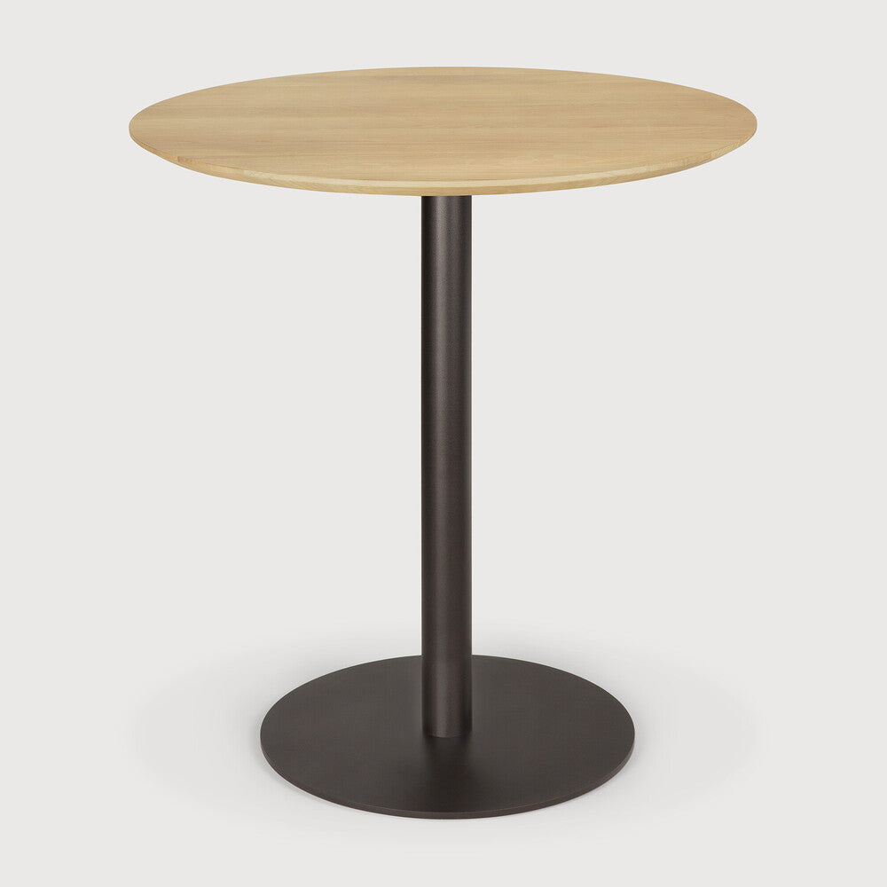 Blend Dining Table | Varnished Oak Top | Dark Bronze Base | Round | 28" X 28"