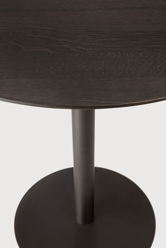 Blend Dining Table | Varnished Oak Top | Brown | Dark Bronze Base | Round | 28" X 28"