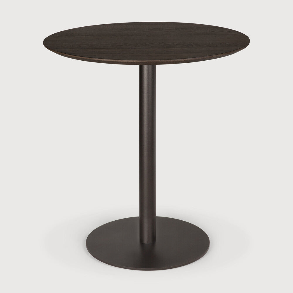 Blend Dining Table | Varnished Oak Top | Brown | Dark Bronze Base | Round | 28" X 28"