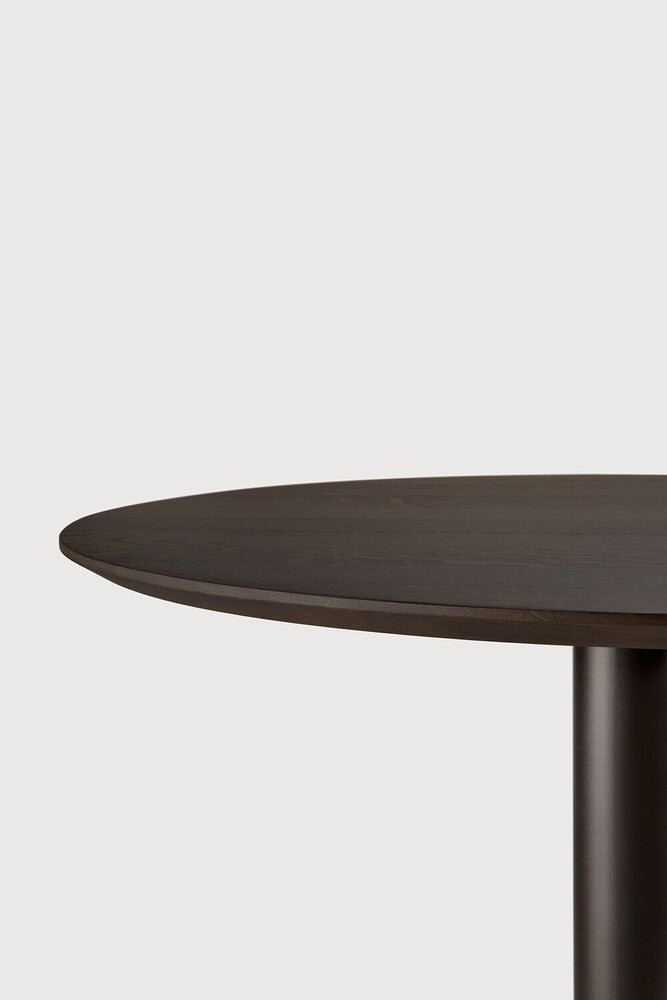 Blend Dining Table | Varnished Oak Top | Brown | Dark Bronze Base | Round | 35" X 35"