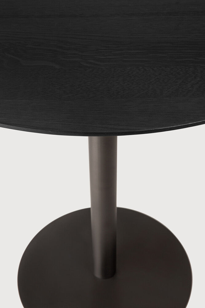 Blend Dining Table | Varnished Oak Top | Black | Dark Bronze Base | Round | 28" X 28"