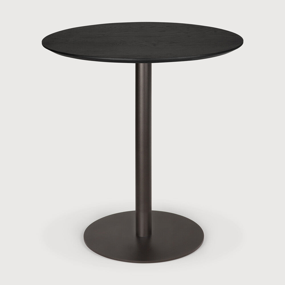 Blend Dining Table | Varnished Oak Top | Black | Dark Bronze Base | Round | 28" X 28"