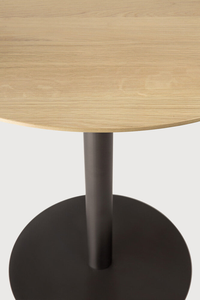 Blend Dining Table | Varnished Oak Top | Dark Bronze Base | Round | 35" X 35"