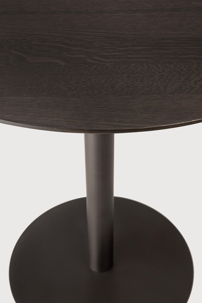 Blend Dining Table | Varnished Oak Top | Brown | Dark Bronze Base | Round | 35" X 35"
