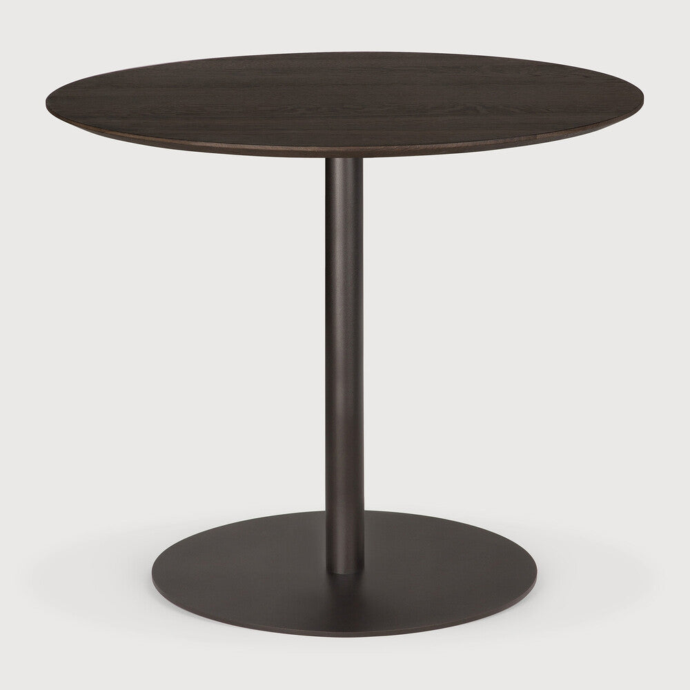 Blend Dining Table | Varnished Oak Top | Brown | Dark Bronze Base | Round | 35" X 35"