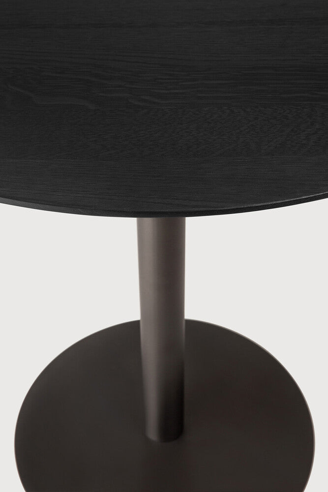 Blend Dining Table | Varnished Oak Top | Black | Dark Bronze Base | Round | 35" X 35"