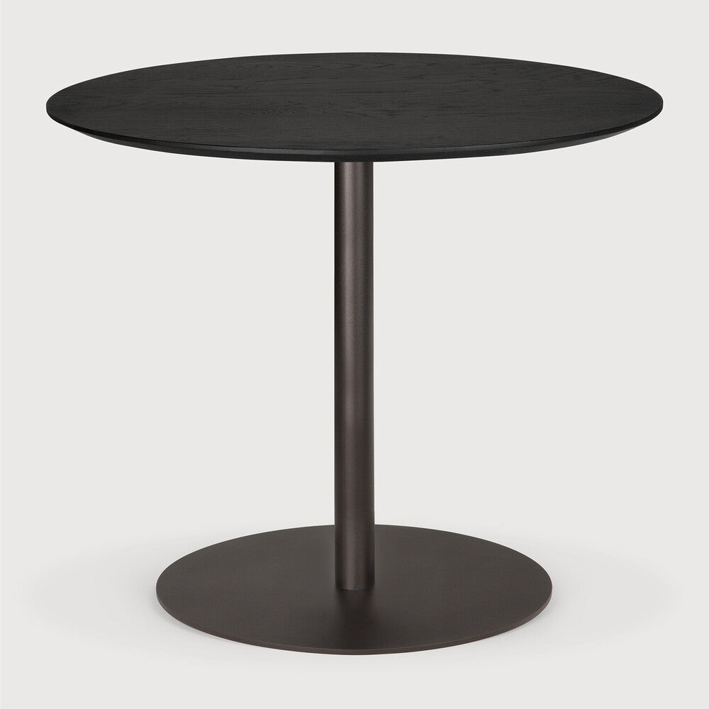 Blend Dining Table | Varnished Oak Top | Black | Dark Bronze Base | Round | 35" X 35"