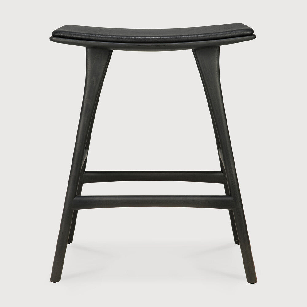 Osso Counter Stool | Varnished Oak | Black | Black Leather