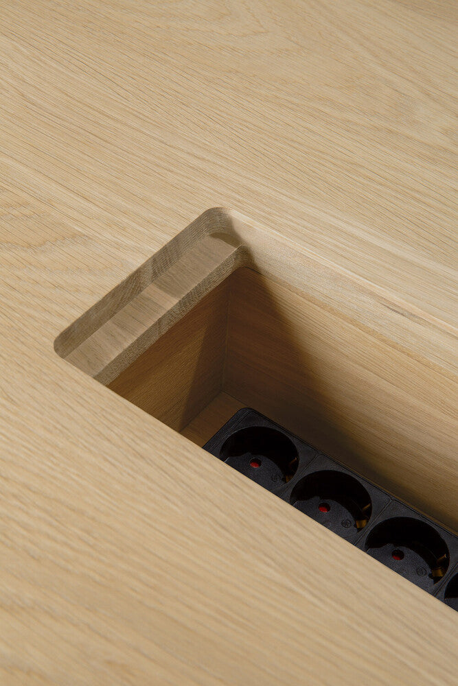 Geometric Meeting Table | Varnished Oak | Rectangular | With Wire Management Boxes