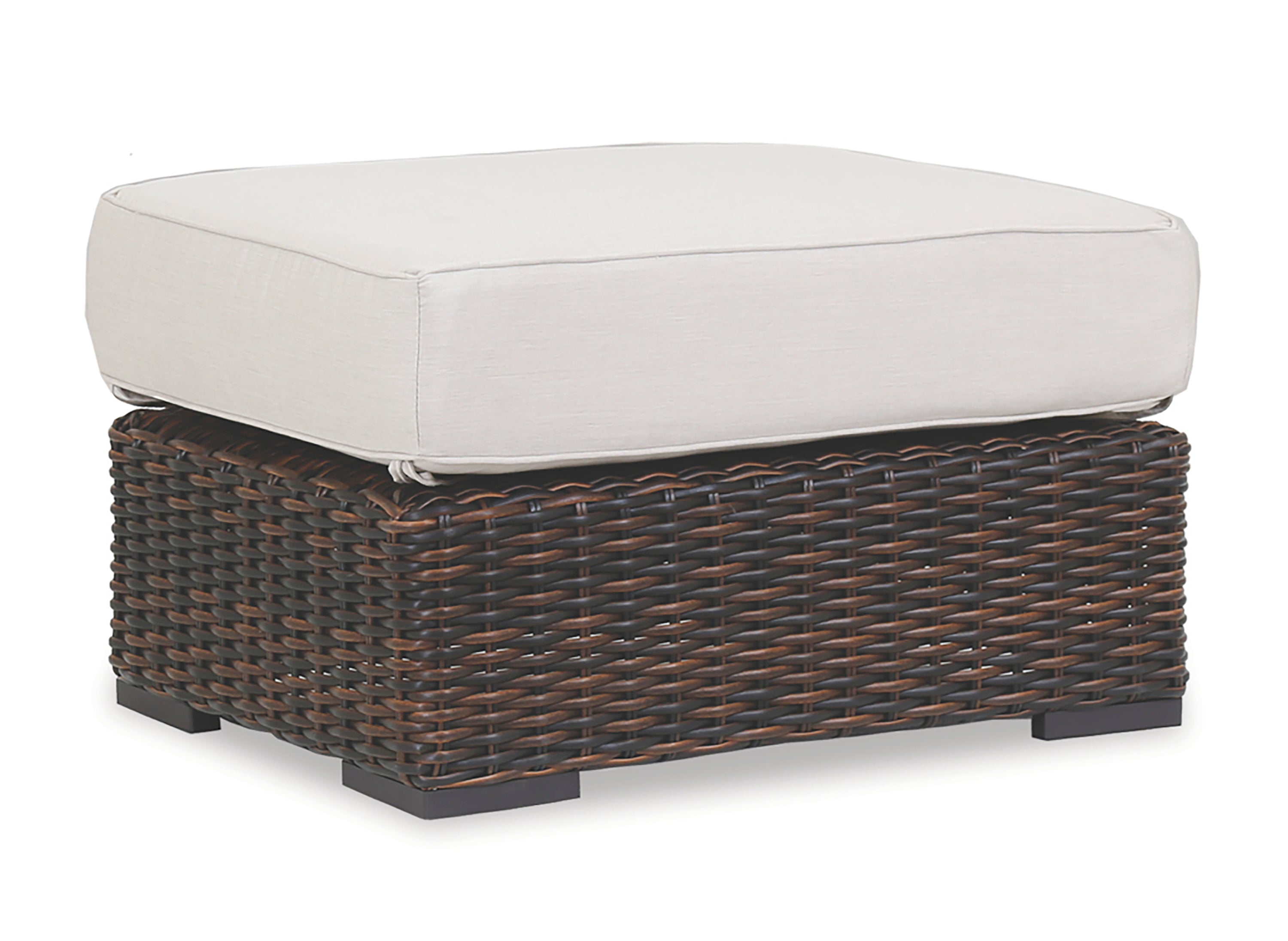 Montecito Ottoman in Canvas Flax w/ Self Welt