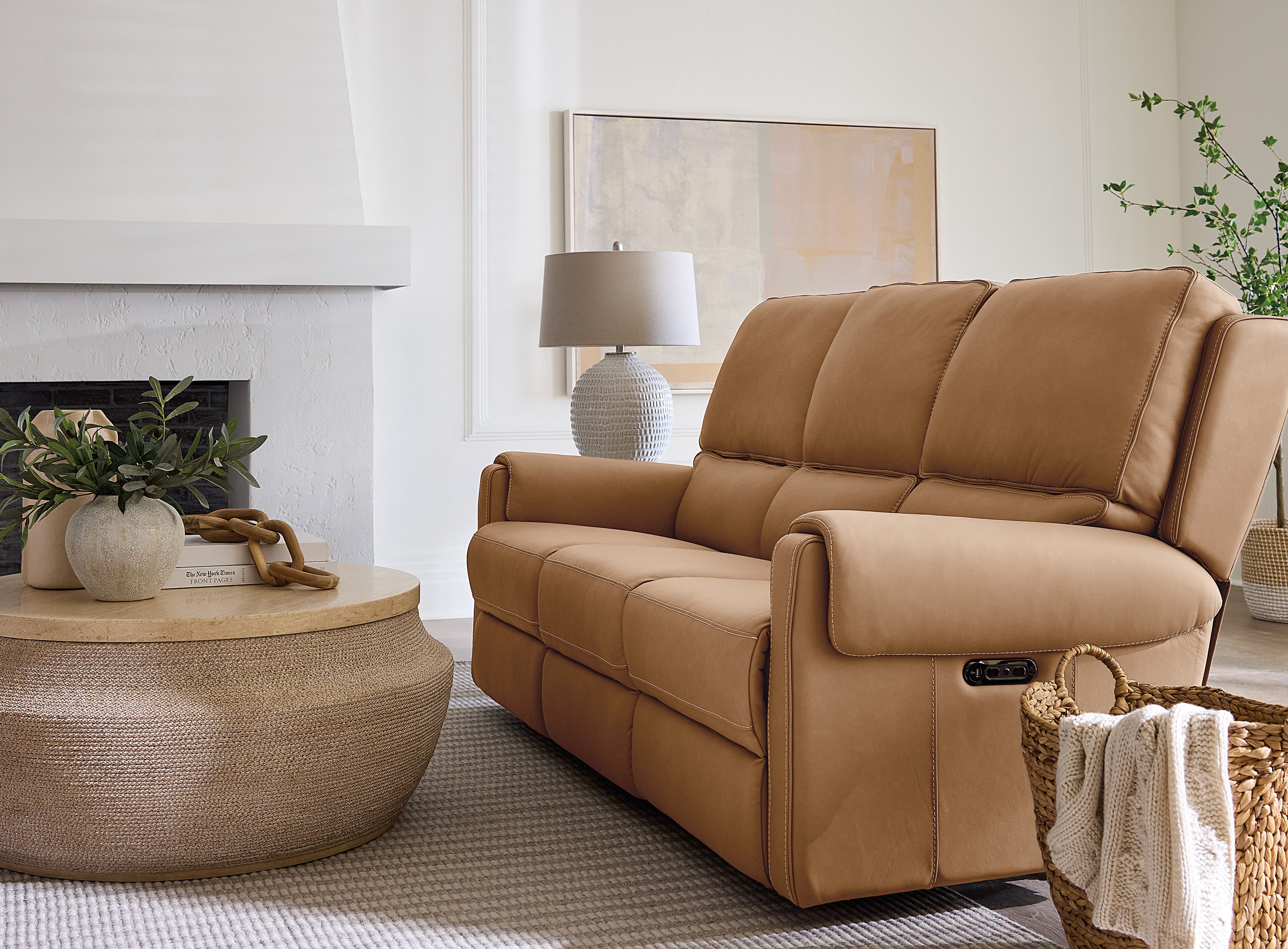 Somers Sofa with Power Recline & Power Headrest | Light Brown