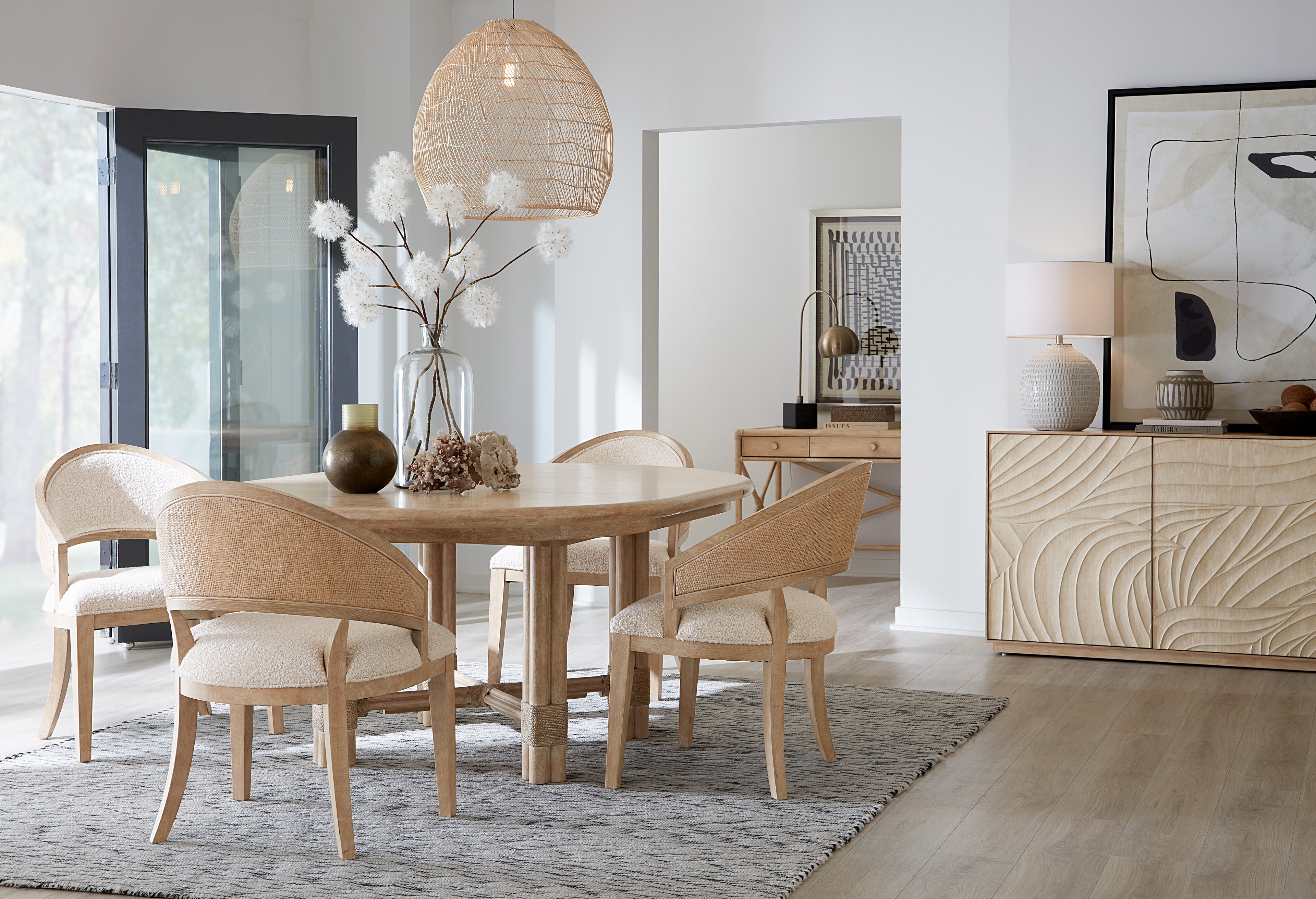 Retreat Pole Rattan Round Dining Table with 1-20in Leaf | Dune