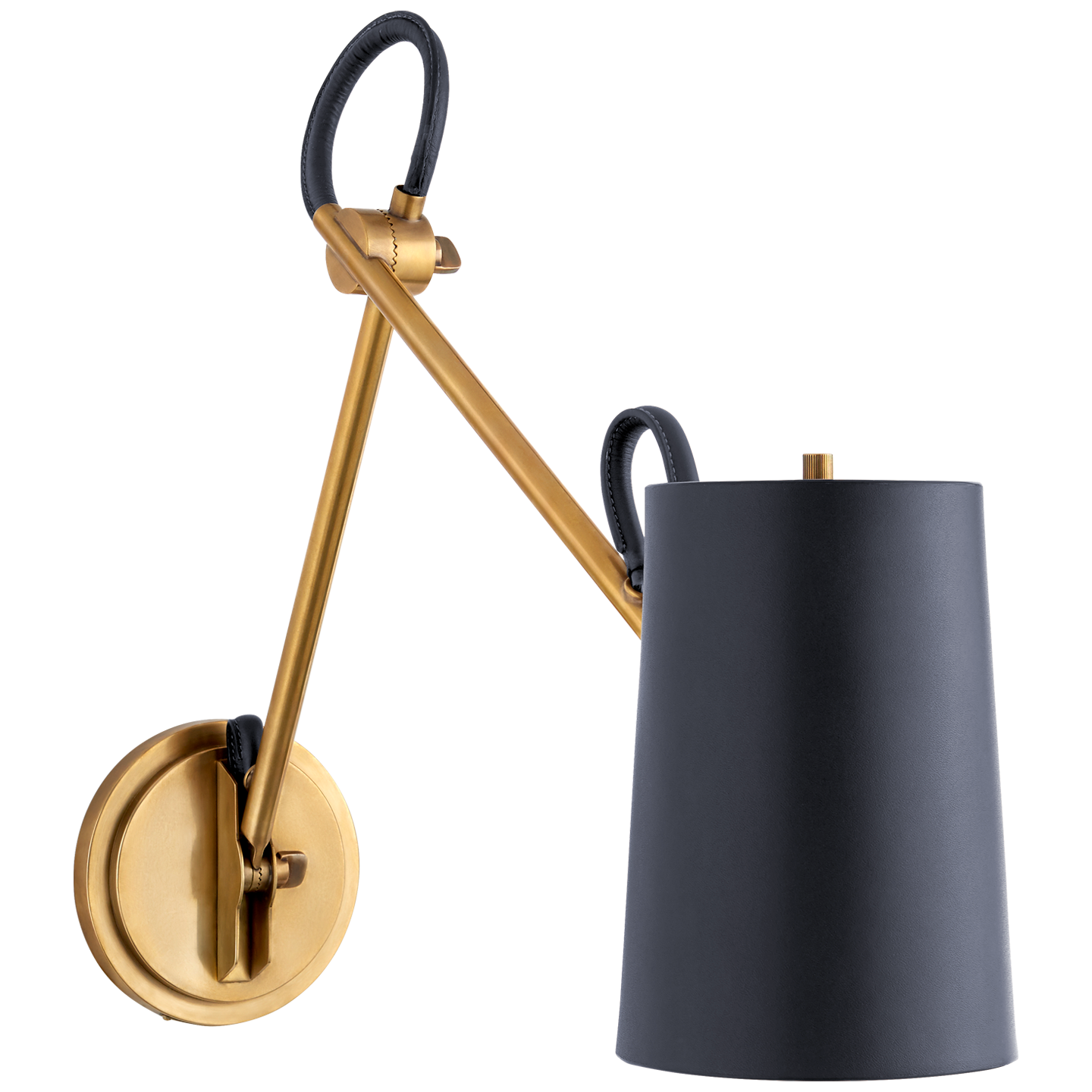Benton Double Library Sconce | Natural Brass | Navy Leather Shade