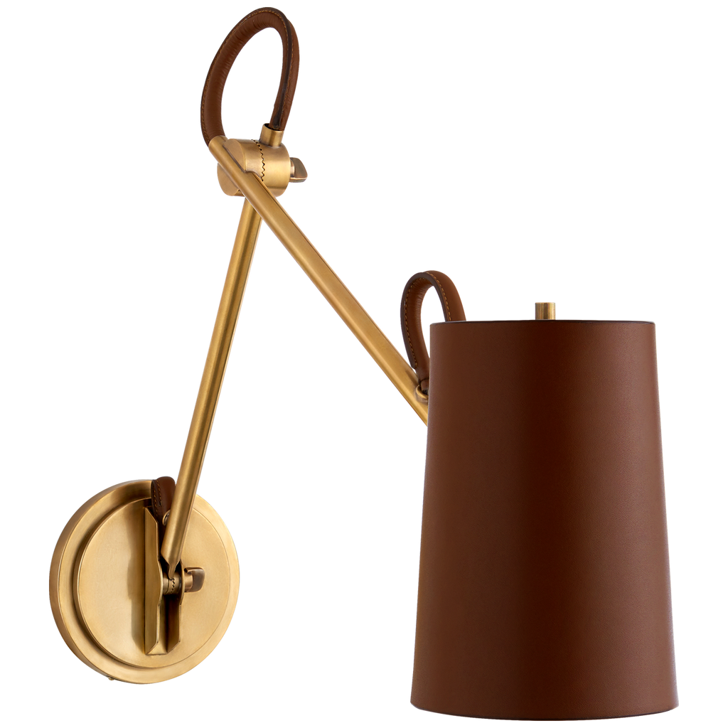 Benton Double Library Sconce | Natural Brass | Saddle Leather Shade