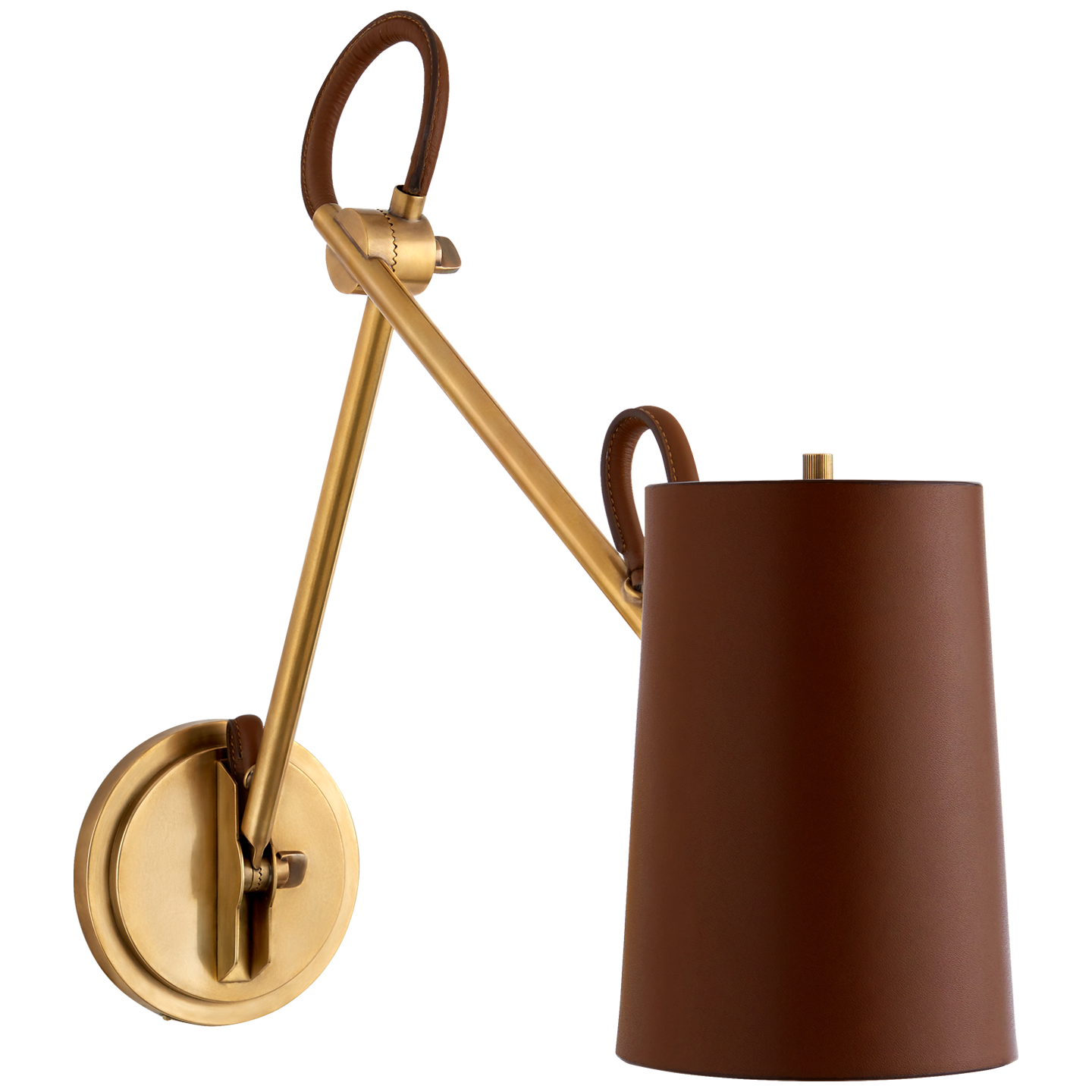 Benton Double Library Sconce | Natural Brass | Saddle Leather Shade