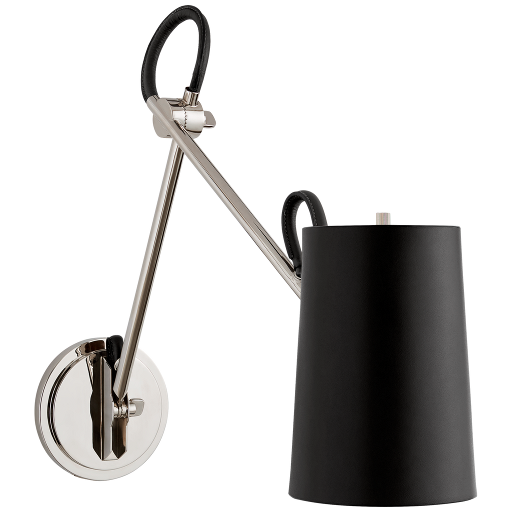 Benton Double Library Sconce | Polished Nickel | Chocolate Leather Shade