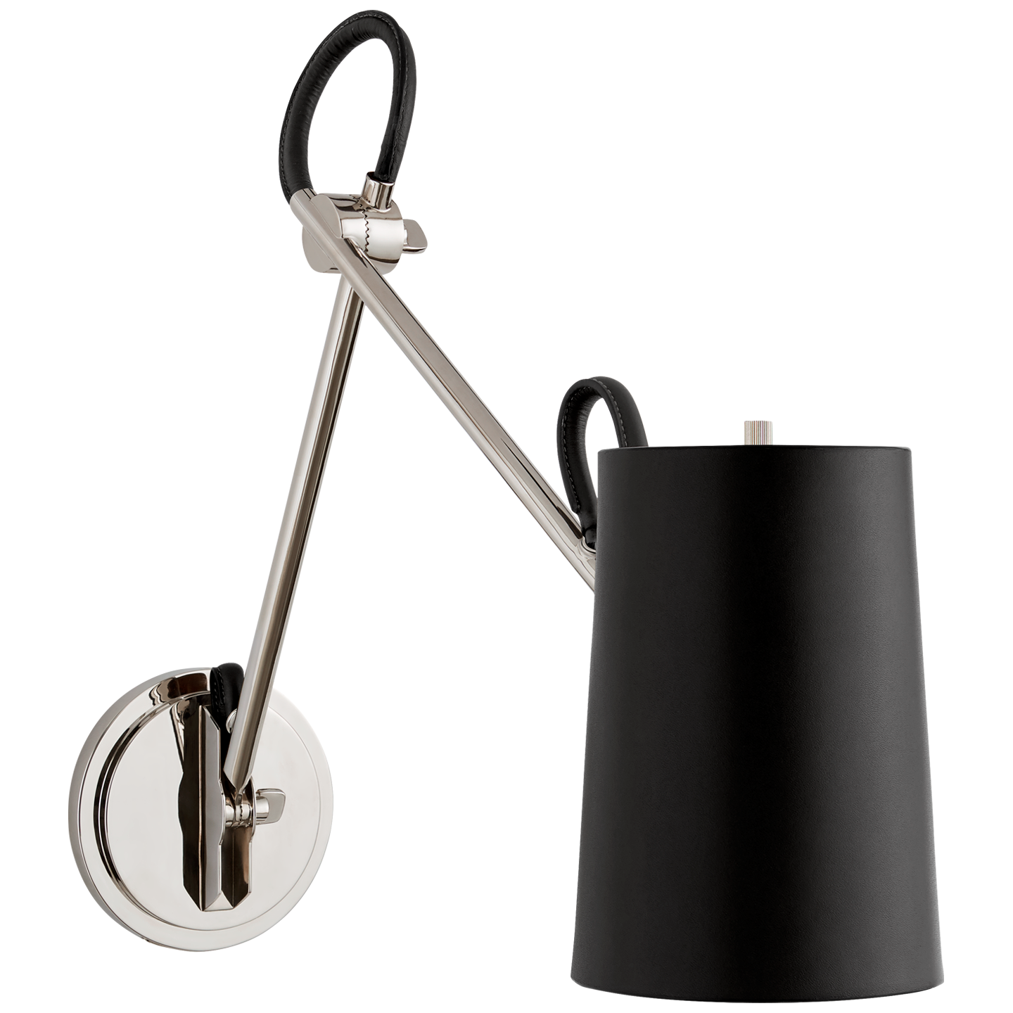 Benton Double Library Sconce | Polished Nickel | Chocolate Leather Shade