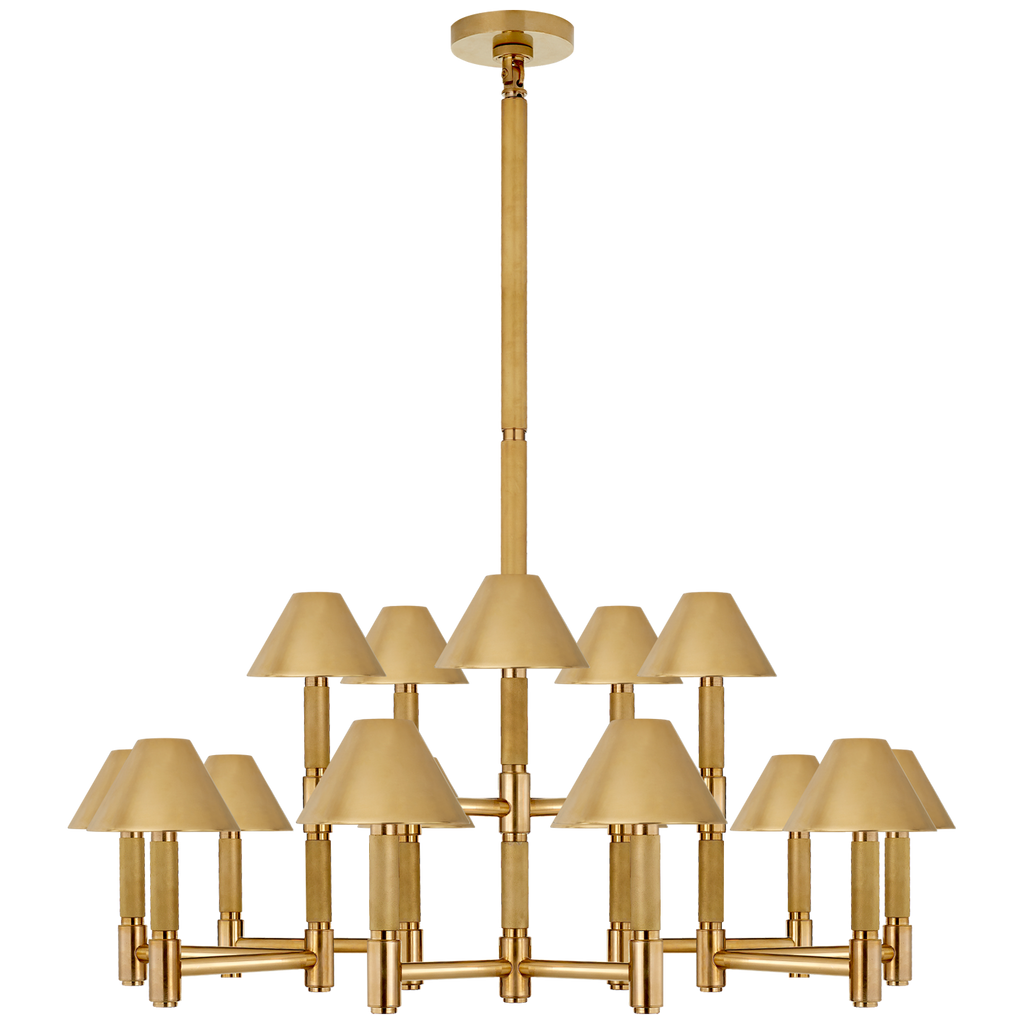 Barrett Large Knurled Chandelier | Natural Brass | Natural Brass Shades