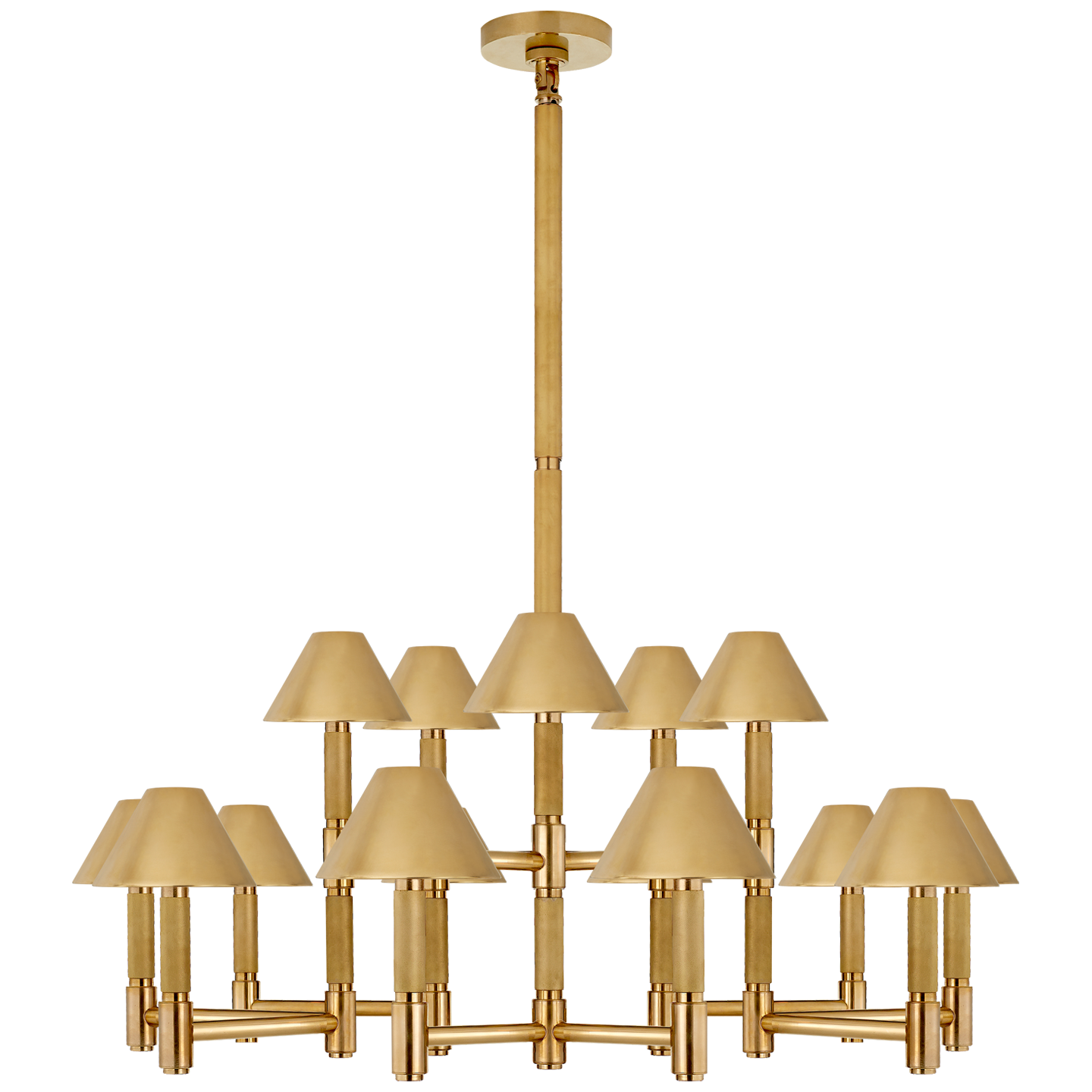 Barrett Large Knurled Chandelier | Natural Brass | Natural Brass Shades