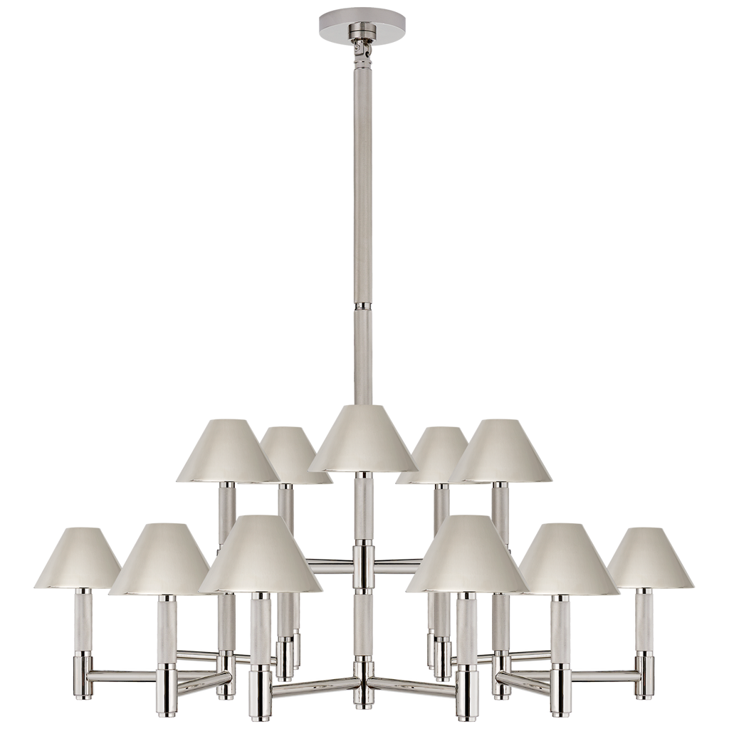 Barrett Large Knurled Chandelier | Polished Nickel | Polished Nickel Shades
