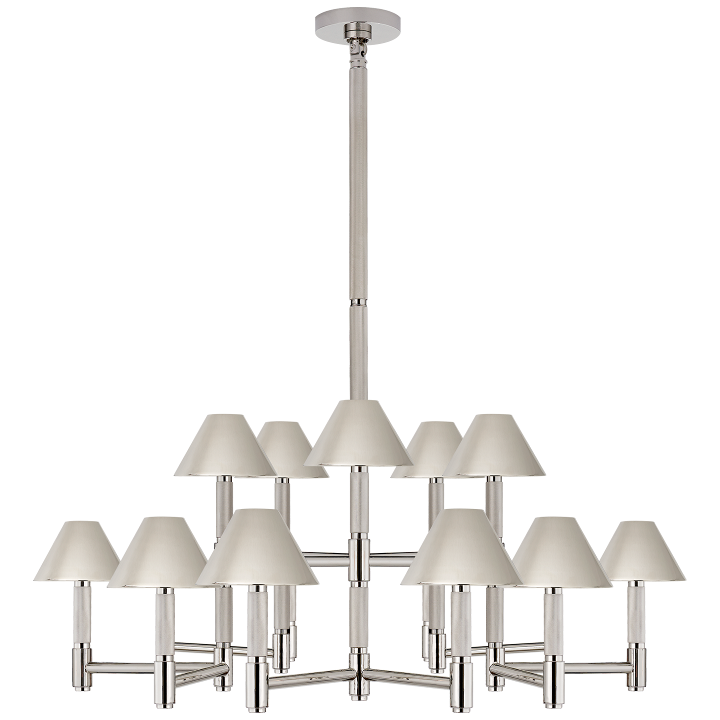 Barrett Large Knurled Chandelier | Polished Nickel | Polished Nickel Shades