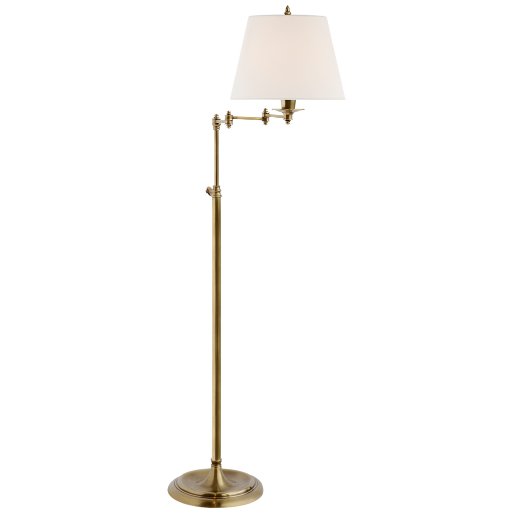 Triple Swing Arm Floor Lamp | Hand-Rubbed Antique Brass | Linen Shade