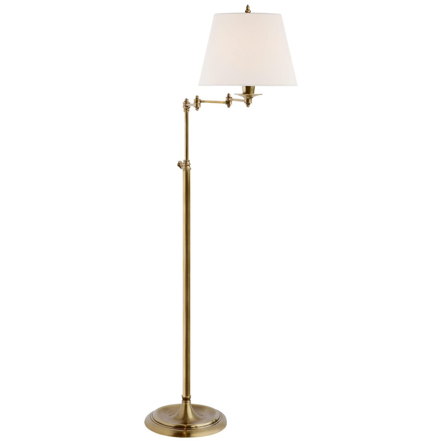Triple Swing Arm Floor Lamp | Hand-Rubbed Antique Brass | Linen Shade