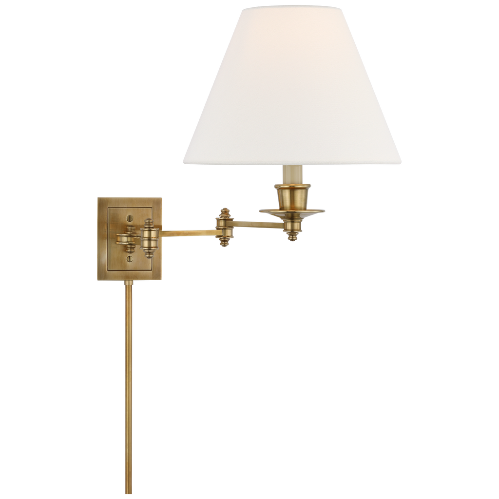 Triple Swing Arm Wall Lamp | Hand-Rubbed Antique Brass | Linen Shade