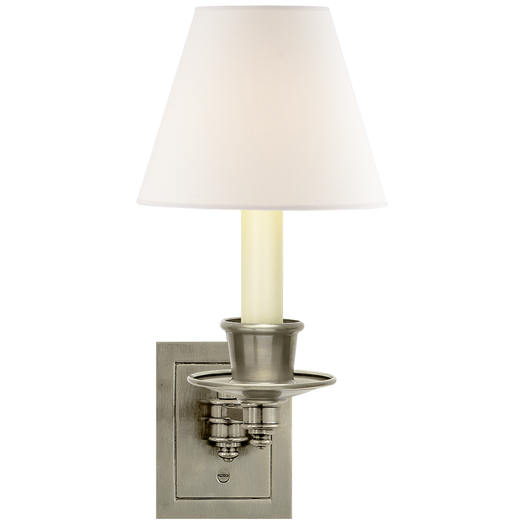 Single Swing Arm Sconce | Antique Nickel | Linen Shade 2
