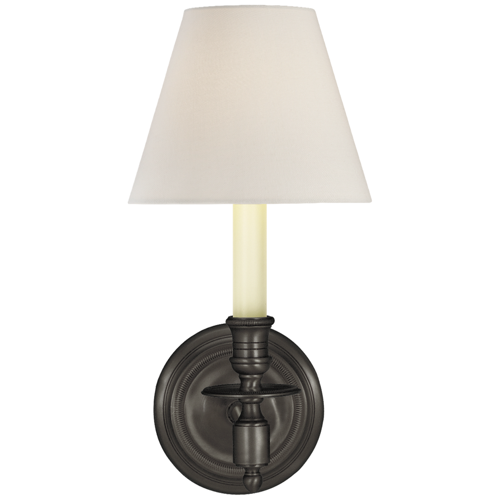 French Single Sconce | Bronze | Linen Shade